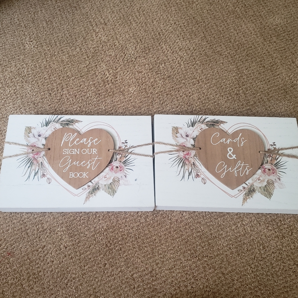 Guest book and cards wooden signs